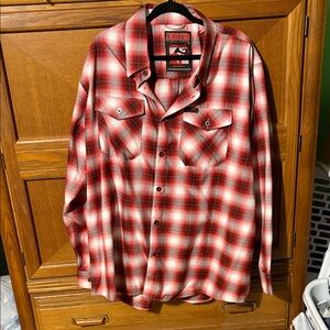 DIXXON Men's Red and White Plaid Button Down Shirt